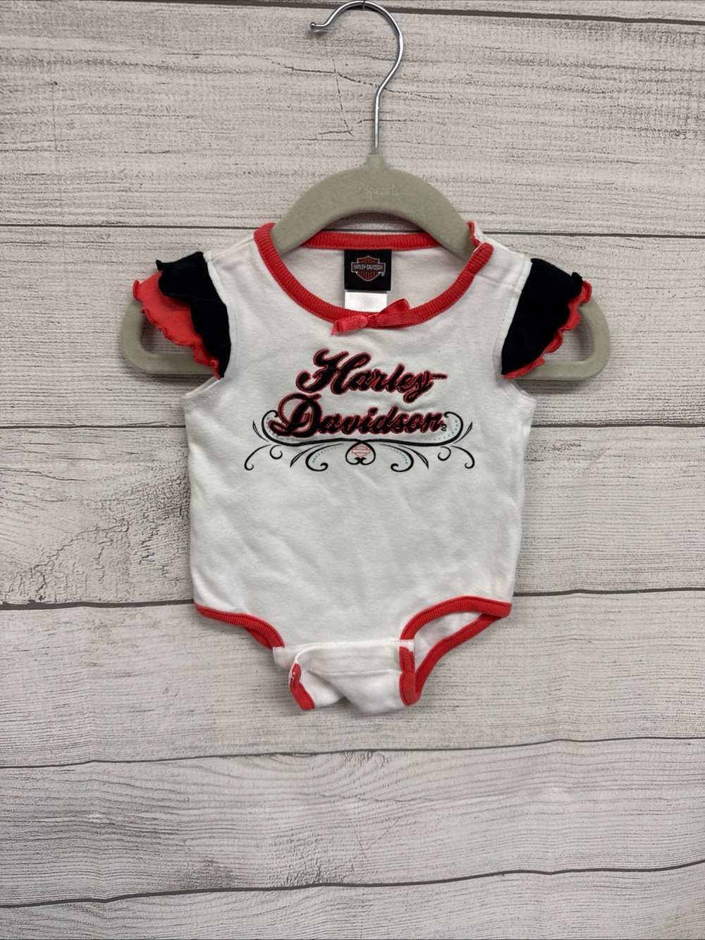 Harley Davidson Baby Girl Bodysuit Sizs 0-3 Month Pink & Black Detail